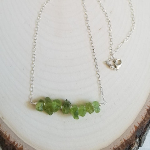 Raw Peridot Gemstone Bar Necklace