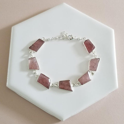 Strawberry Quartz Bracelet for Women, Organic Stone Bracelet, Chunky Gemstone Bracelet, Statement Jewelry, Pink Stone Bracelet, Gift for Her