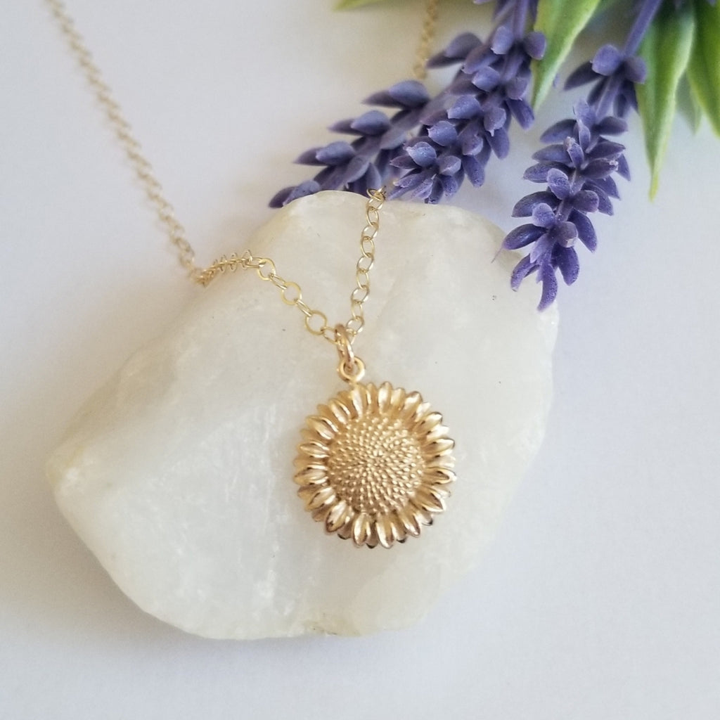 Gold Sunflower Charm Necklace, Gift for Her
