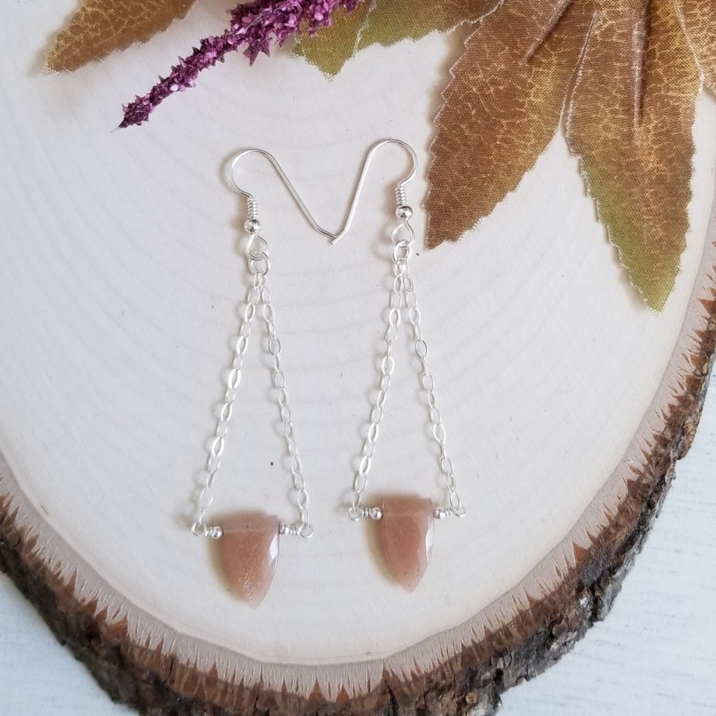 Sunstone earrings, long dangle earrings, boho style