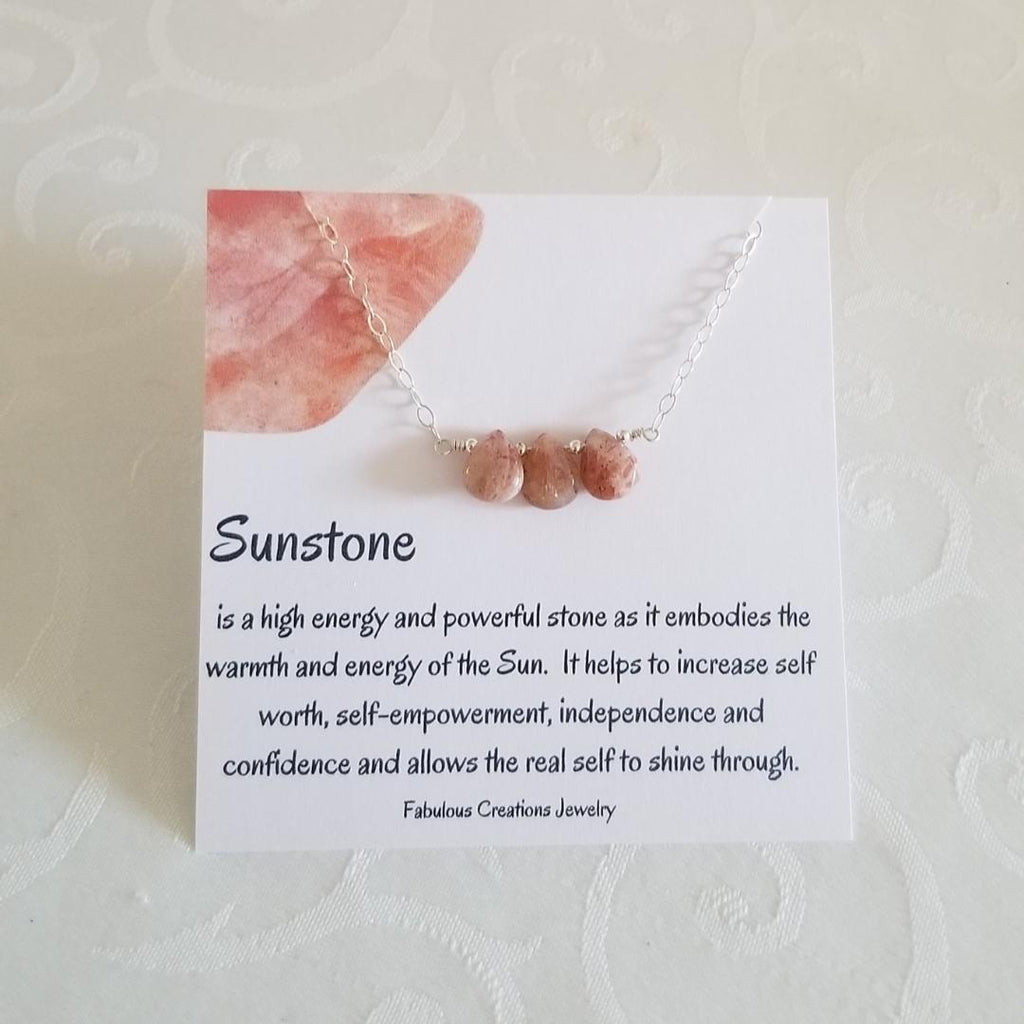 Sunstone Necklace, Dainty Sun Stone Teardrop Necklace, Healing Crystal Jewelry, Gift for Her