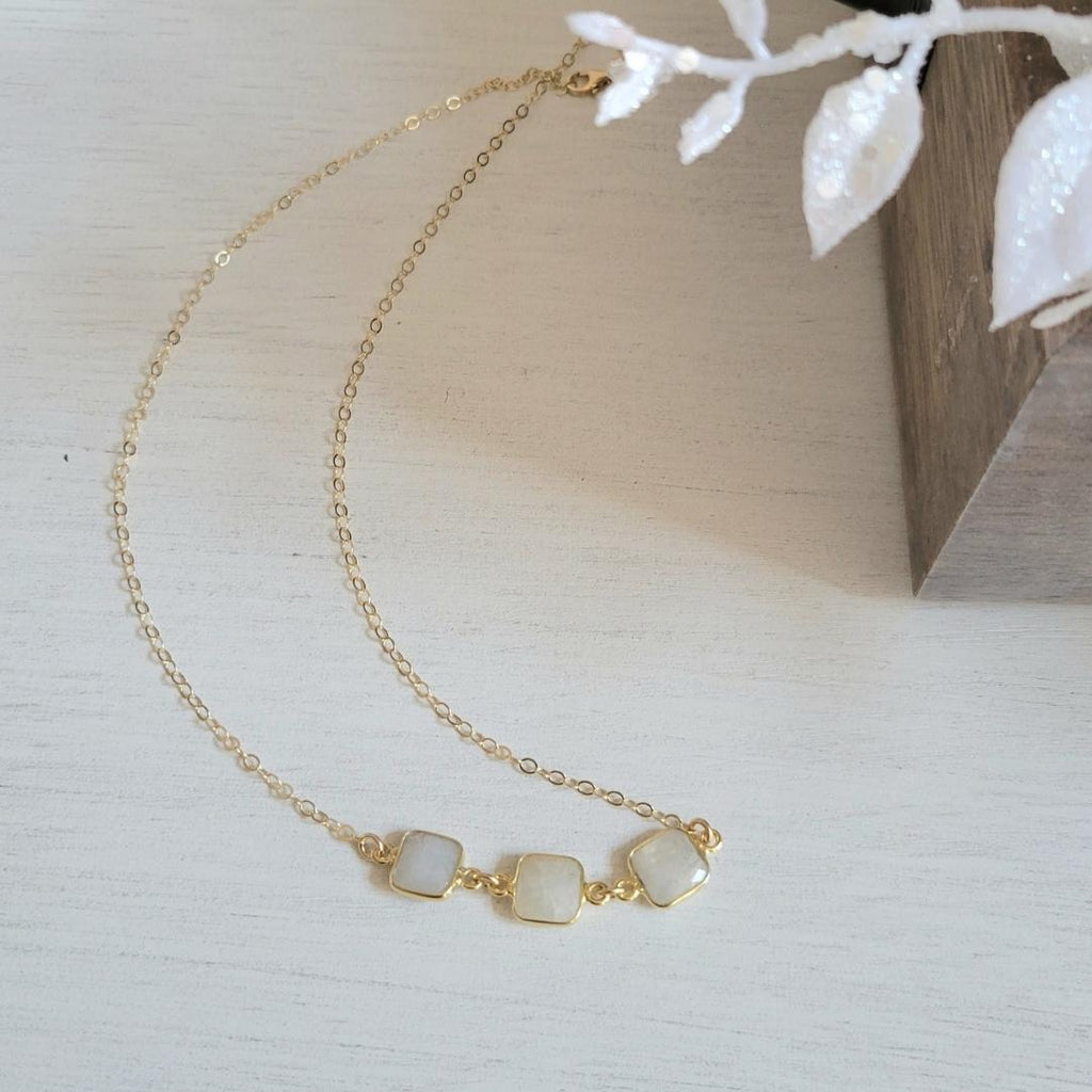 Gold Moonstone Necklace, Dainty Layering Necklace