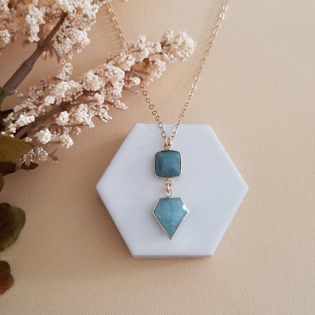 Raw Aquamarine Pendant Necklace March Birthstone Crystal