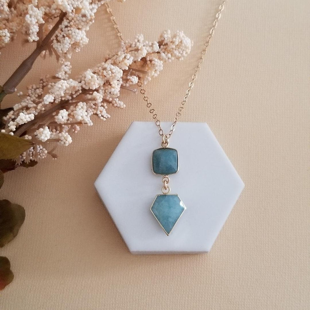 Raw Aquamarine Necklace, Aquamarine Pendant Neklace, March Birthstone Crystal, Dainty Gold Chain Necklace, Healing Gemstone Gift for Her