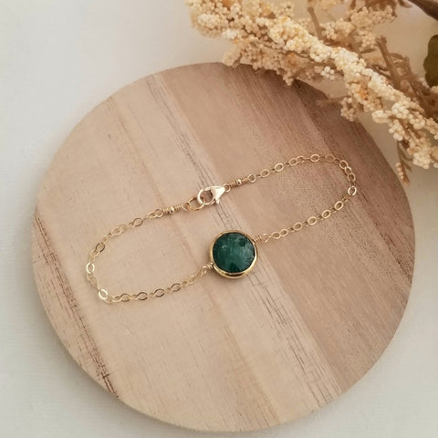 Dainty Emerald Bracelet, Skinny Gold Bracelet, Gift for Her