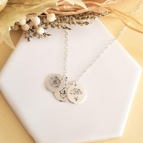 Sterling Silver Birth Flowers Necklace for Sisters, Gift Ideas for Sisters, Sisters Necklace