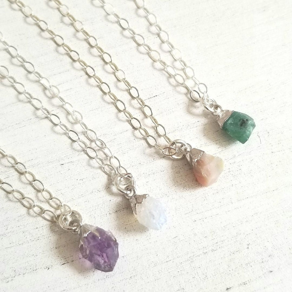 Sterling Silver Raw Birthstone Necklace