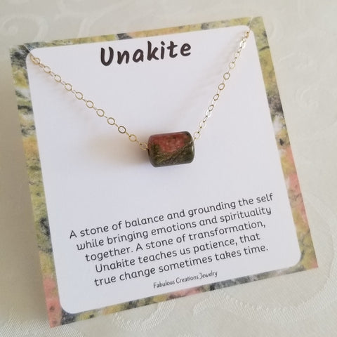 Unique Unakite Necklace, Dainty Gemstone Necklace