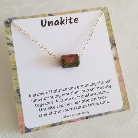 Unique Unakite Necklace, Dainty Gemstone Necklace, Sterling Silver or Gold Chain