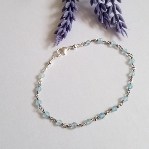 Dainty Aquamarine bracelet, Gift for her