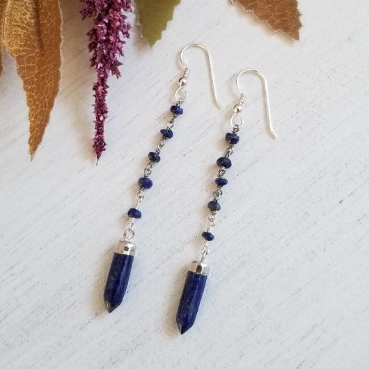 Long Lapis Lazuli Earrings, Beaded Gemstone Earrings