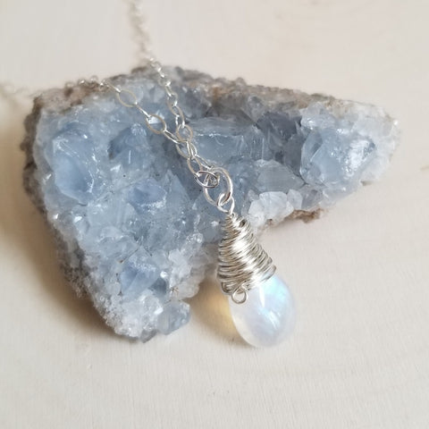 Dainty Glowing Moonstone Pendant Necklace