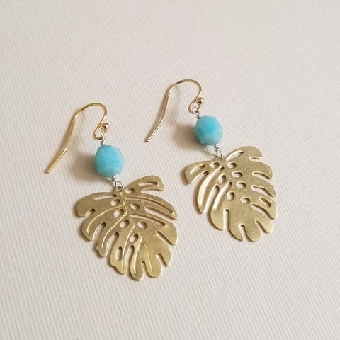 Palm Leaf Earrings with Amazonite