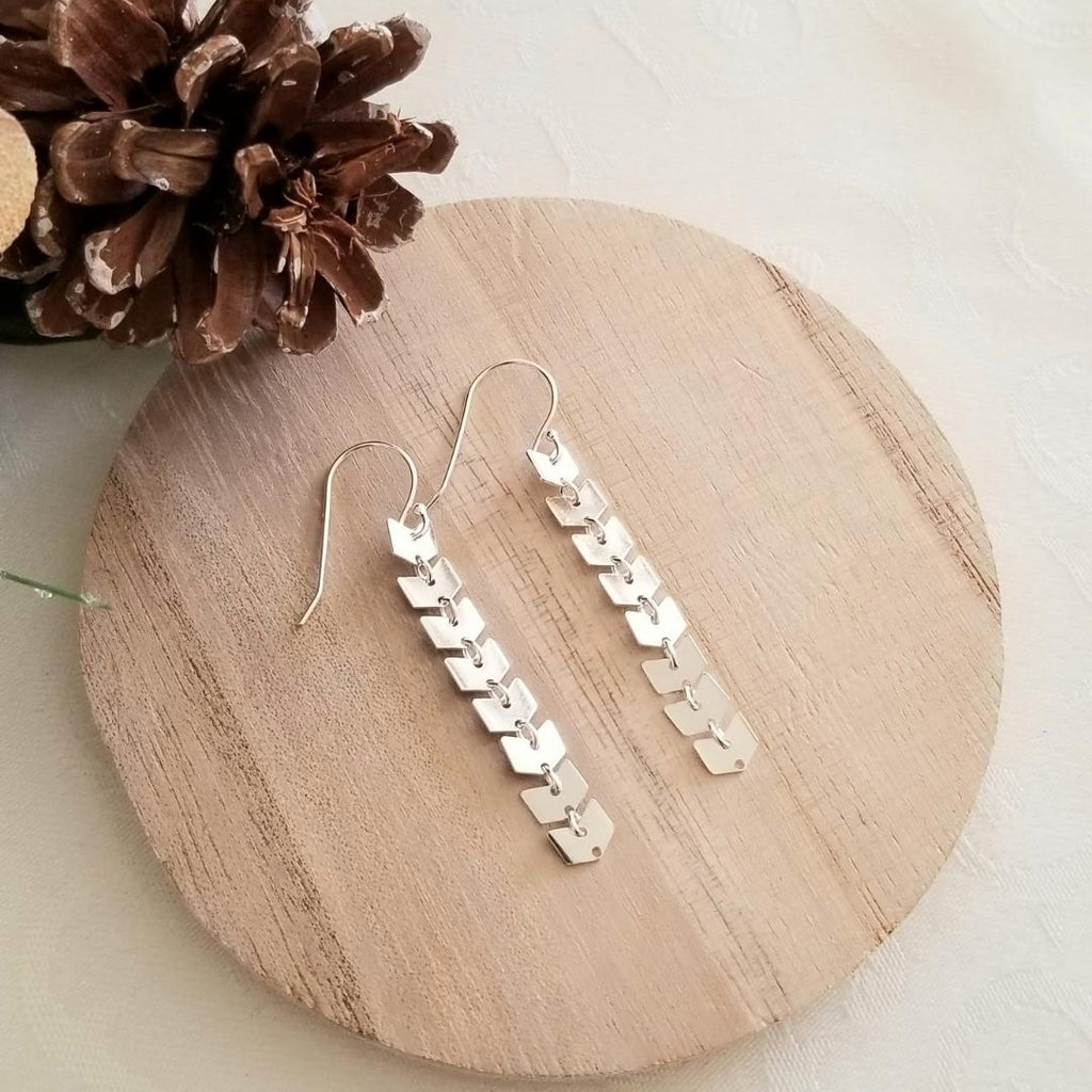 Sterling Silver Chain Earrings, Long Silver Chevron Chain Earrings, Everyday Earrings for women, Gift for Her