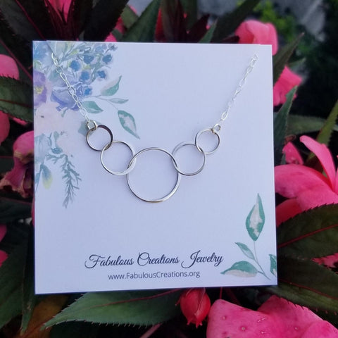 Five Linked Circles Necklace, Family Generations Necklace