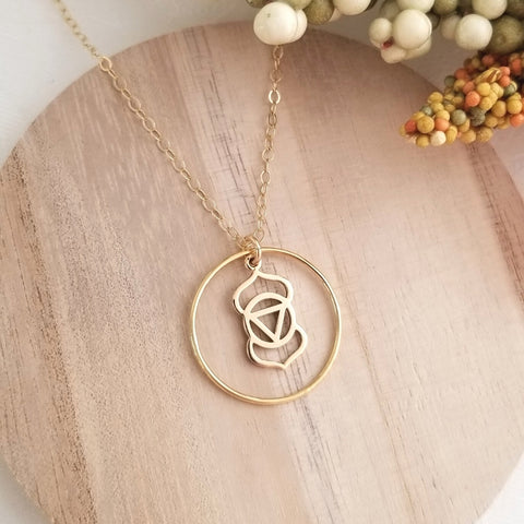 Gold Chakra Pendant Necklace, Seven Chakra Jewelry