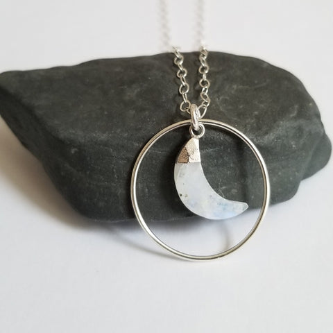 Moonstone Moon Pendant Necklace Sterling Silver