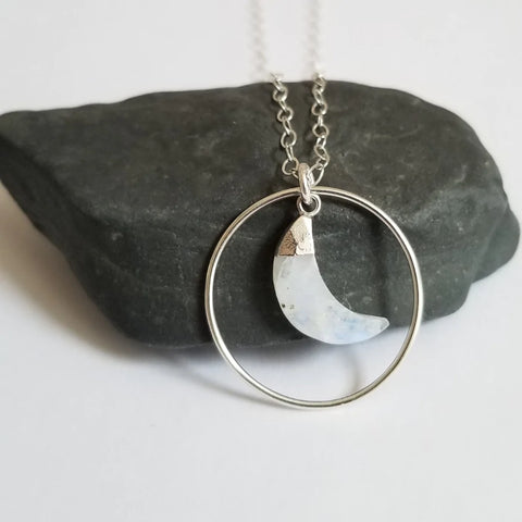 Love You to the Moon and Back, Moon Pendant Necklace, Necklace with Moonstone