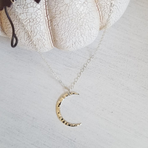 Hammered Crescent Moon Charm Necklace Gift for Her