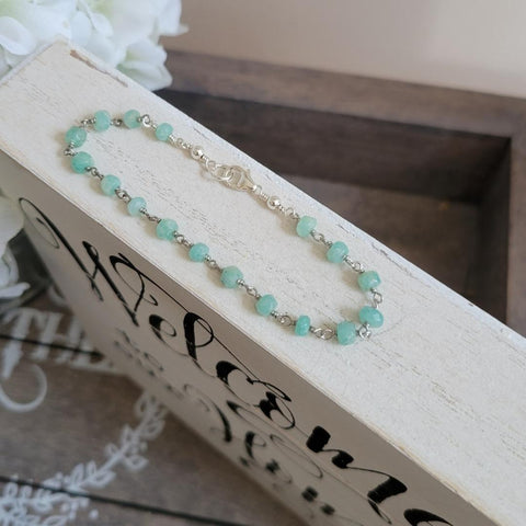 Amazonite Bracelet, Boho Beaded Bracelet, Dainty Gemstone Bracelet