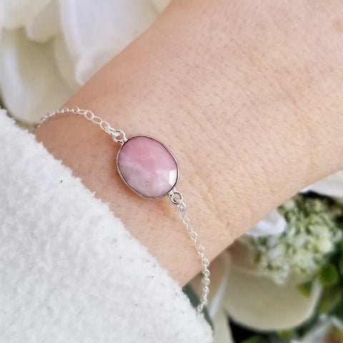 Pink Opal Bracelet Sterling Silver, Gift for Her