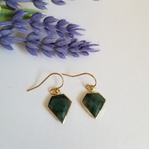 Gold Emerald Earrings, Everyday Earrings for Women