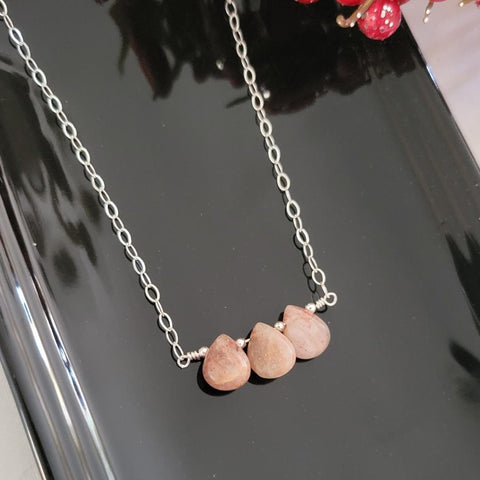 Natural Sunstone Teardrop Necklace for women, Handmade Gemstone Jewelry in the USA, Dainty Jewelry