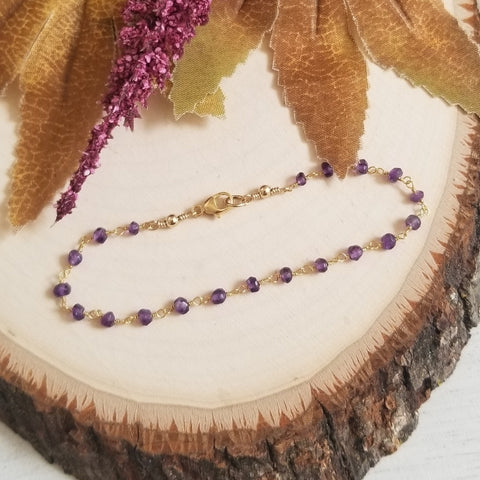 Dainty Amethyst Rosary Chain Bracelet for women