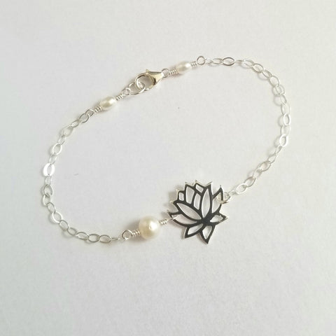 Lotus Pearl Bracelet, Sterling Silver