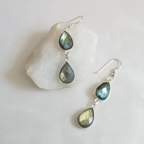 Labradorite Teardrop Earrings, Gift for Her, Gemstone Earrings