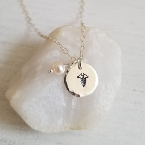 Nurse Charm Necklace with Freshwater Pearl