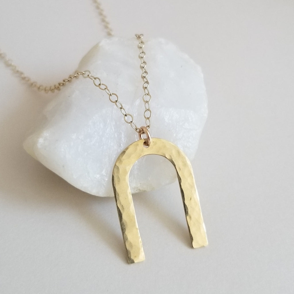 Gold Arch Necklace, Boho Rainbow Necklace