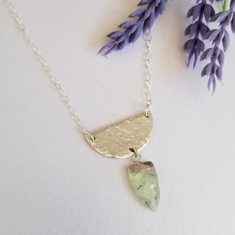 Sterling Silver Half Moon necklace with gemstone