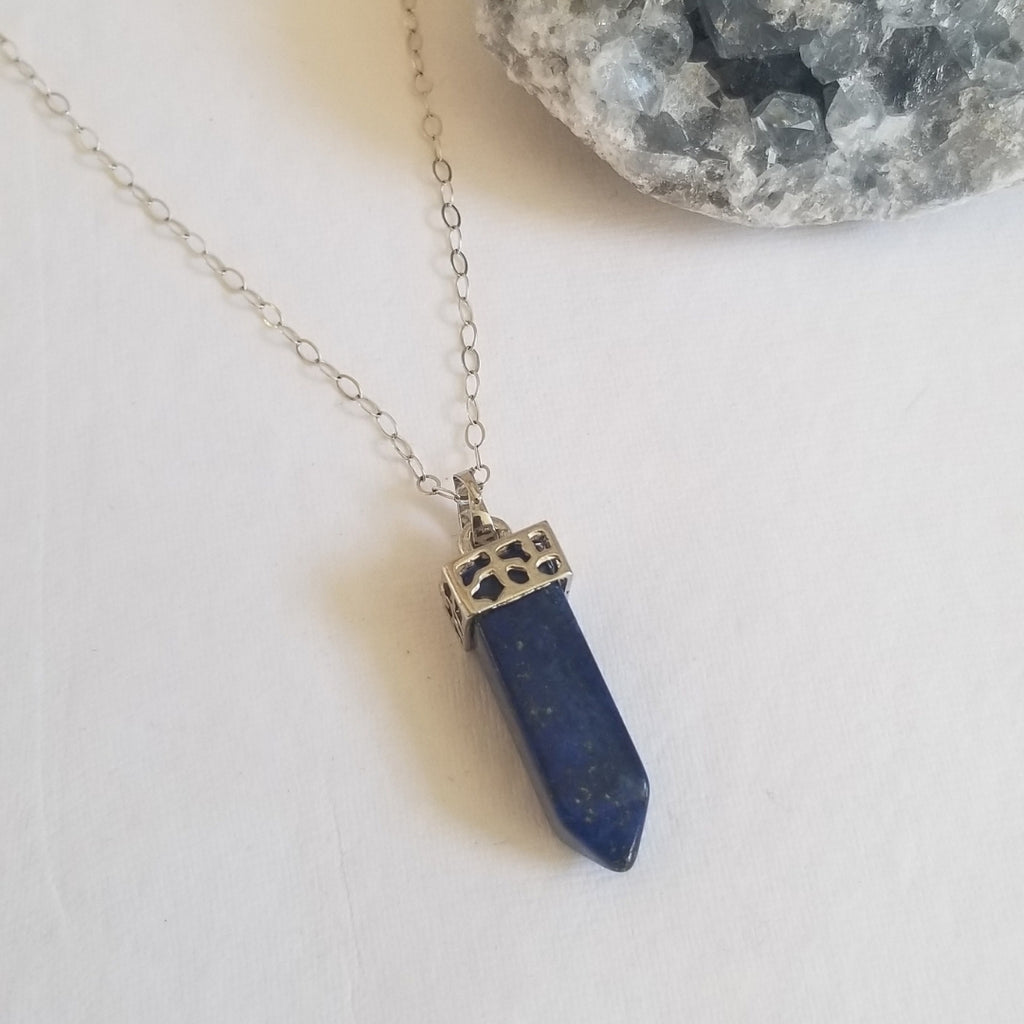 Lapis Lazuli Crystal Point Necklace, Gift for Her