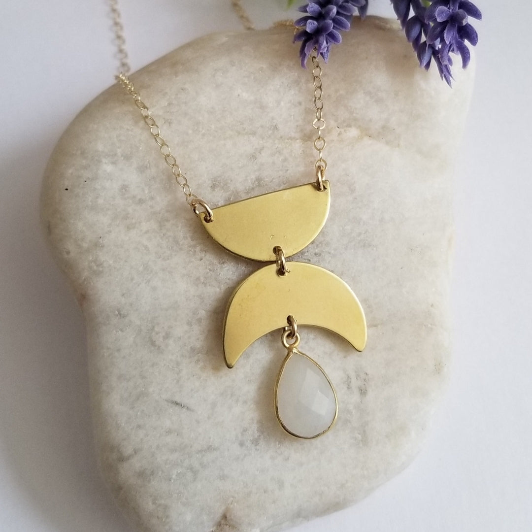 Gold Geometric Moonstone Pendant Necklace Boho Style Statement
