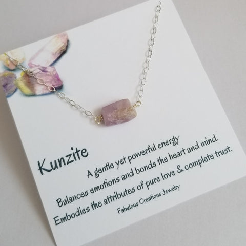 Healing Crystal Necklace, Kunzite Necklace for women