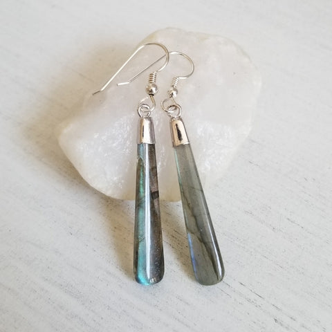 Long Sterling Silver Labradorite Earrings