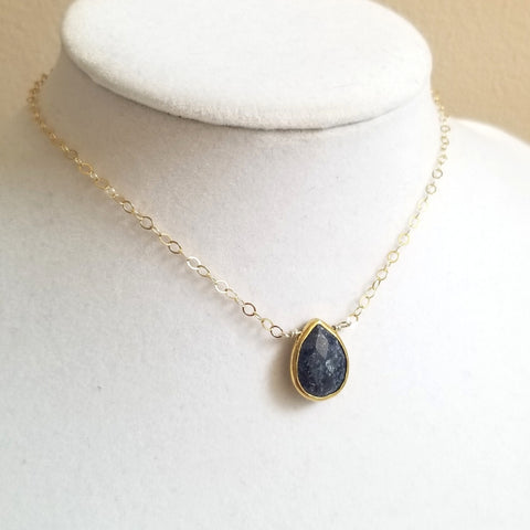 Sapphire Necklace for Women, Gemstone Teardrop Necklace