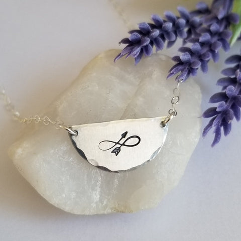 Infinity Arrow Necklace, Hand Stamped Necklace