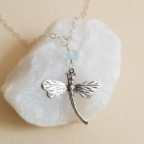 Dragonfly Birthstone Necklace, Sterling Silver, Birthday Gift