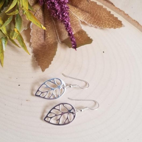 silver leaf earrings, jewelry inspired by nature