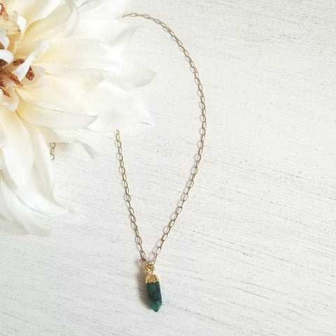 Gold Emerald Necklace, May Birthstone
