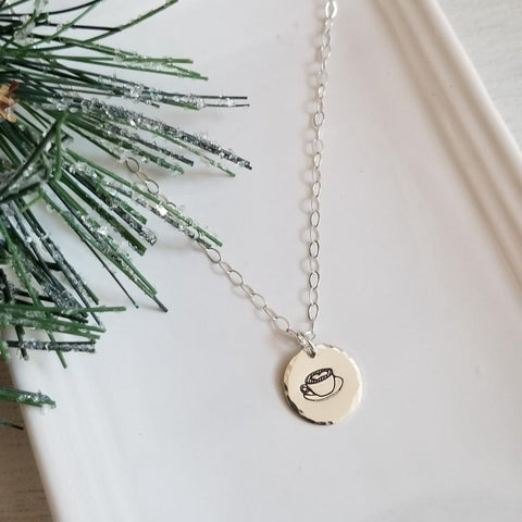 Hand Stamped Tea Cup Charm Necklace, Gift for Her