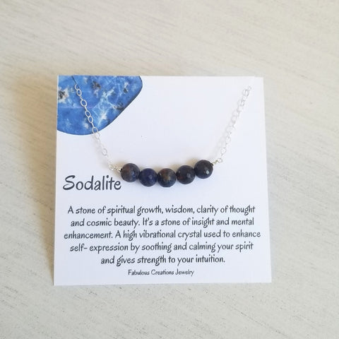 Sodalite Bar Necklace, Sterling Silver or Gold Filled