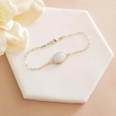 Moonstone Bracelet, Rainbow Moonstone Bracelet for Women, Dainty Gemstone Bracelet, June Birthstone, Thin Gold Chain Bracelet, Gift for Her