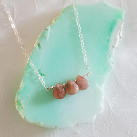 Sunstone Teardrop Necklace, Dainty Gemstone Necklace, Gift for Her, Handmade Jewelry Gifts