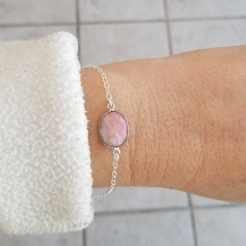 Sterling Silver Pink Opal Bracelet, Gift for Her, Handmade Jewelry