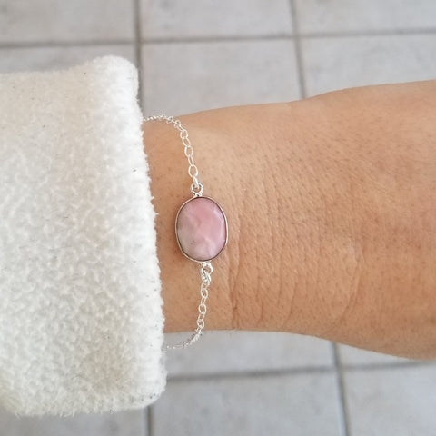 Sterling Silver Pink Opal Bracelet