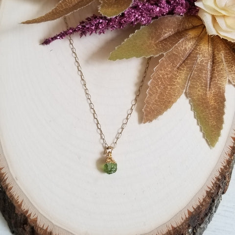 Raw Peridot Crystal Necklace, August Birthstone Necklace