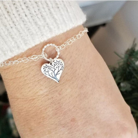Sterling Silver Family Tree Heart Bracelet